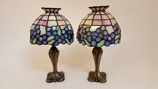2 Party Lite tealight lamps with stained glass shades hydrangea 10.5" tall