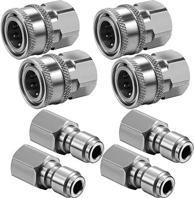 AUTOPARTSZONE 4 Sets NPT 3/8 Inch Stainless Steel Male and Female Quick Connector Kit Pressure