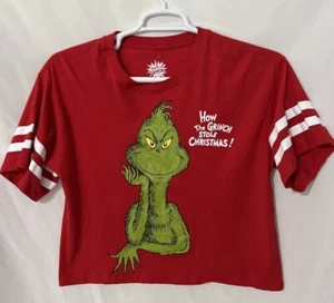 The Grinch Sz M Semi Crop T Shirt Graphic Design Red Short Sleeve - Picture 1 of 8