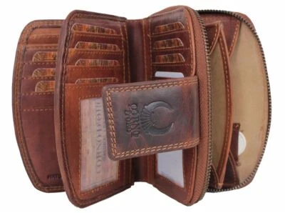 CORNO D´ORO HANDGEFERTIGT Portemonnaie Damen Leder Geldbörse Braun Geldbeutel RFID ID