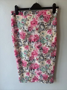 Womens Size 10 Pink Blue & White Floral Lace Midi Skirt Summer Party From Select - Picture 1 of 5
