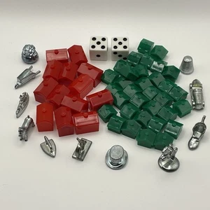 Monopoly Replacement Game Pieces 11 Metal Tokens 33 Green Houses 13 Red Hotels - Picture 1 of 6