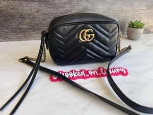Bolso de Hombro Gucci Marmont Mini GG Bandolera Cuero Matelasse Negro VENDEDOR DE EE. UU. - Imagen 1 de 22