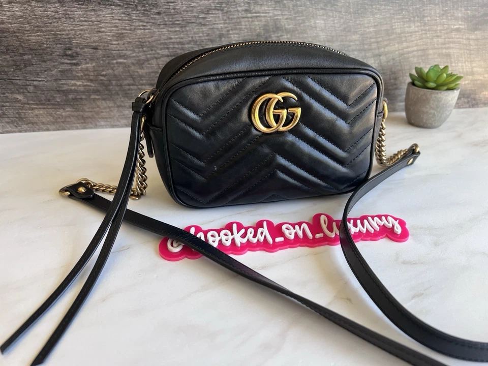 Gucci Marmont Mini GG Shoulder Bag Black Matelasse Leather Crossbody USA SELLER - Image 1 of 4