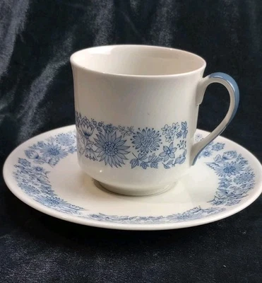 Royal Doulton Cranbourne TC1032 Tea Cup & Saucer Set Blue On White English China - image 1 of 4