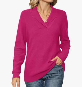 Ivicoer Women’s Long Sleeve V-Neck Sweater Pullover Knitted Rose Red Sz LG* - Picture 1 of 4