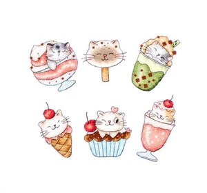 DIY Cross-Stitch Kit Summer Kitties Kit of 6 pcs Needlepoint Craft Kit - Picture 1 of 7