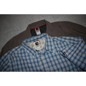 The North Face Shirt Mens Size Medium Lot 2 Hiking Fishing Blue Brown Polyester - Picture 1 of 14
