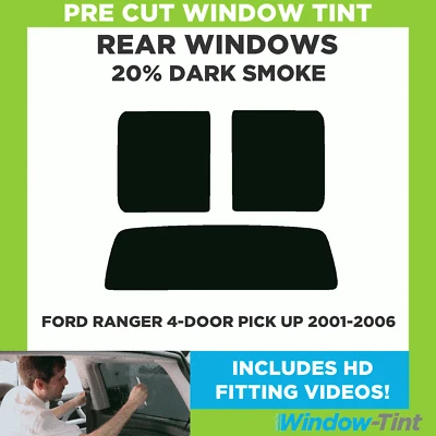 适用于福特 Ranger 4 门拾音器 2001 - 06 预切车窗色调套件 20% 深后 — 第 1/4 张图片