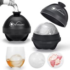 Vinsani 2 pack Ice Cube Ball Moulds Reusable Sphere Shaped Maker 2.5" Whiskey