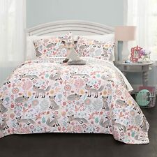 Lush Decor Pixie Fox Quilt Reversible 3 Piece Bedding Set - Gray/Pink - Twin Qui