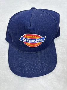 Dickies Spell Out Big Logo Denim Snapback Hat Cap Blue Vintage 90’s Embroidered - Picture 1 of 6
