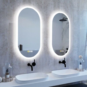 32"-47" Oval LED Bathroom Mirror with Light Anti-fog 3 Colors Dimmable Memorize - Picture 1 of 24