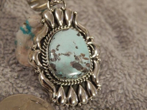 New Bisbee Turquoise Sterling Silver Repoussé Pendant Navajo Geraldine James - Picture 1 of 8