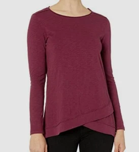 $78 Mod-O-Doc Women's Red Slub Jersey Long Sleeve Crossover Rib Hem Top Size S - Picture 1 of 3