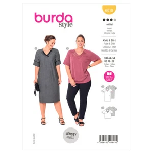 BURDA 6018 MISSES DRESS & T SHIRT Sewing Pattern Sizes 8 - 22 Jersey Knits - Picture 1 of 8
