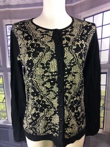August Silk Heritage M Black And Hold Polka Dot Cardigan Sweater Vintage 🧡 - Picture 1 of 14