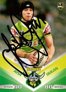 ✺Signed✺ 2010 CANBERRA RAIDERS NRL Card JOSH DUGAN Daily Telegraph