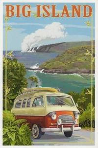 POSTCARD Hawaii Big Island Volcanoes National Park Camper Van Lava Unused - Picture 1 of 1