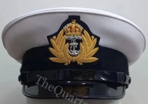RN Royal Navy officer cap white Cotton Twill Top with RN Kings's III Crown Badge - Picture 1 of 7