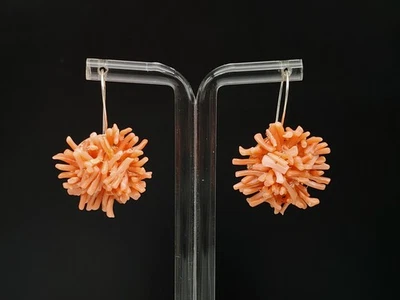 Orecchini donna vero corallo rosa pendenti monachella argento bianco 925 - Immagine 1 di 4