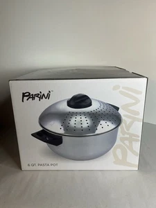 Parini Pasta Pot 6 Quart Stainless Steel, Locking Lid w/ Strainer Holes, NIB - Picture 1 of 10