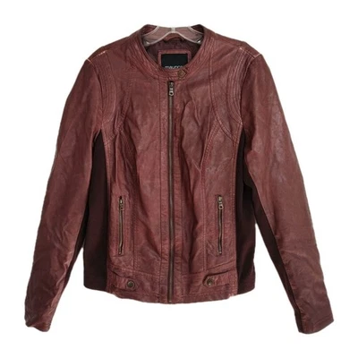 Maurices Faux Leather Moto Jacket Women's Size 0 Burgundy Full Zip - Image 1 of 4