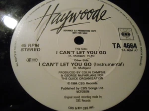 Haywoode - "I Can't Let You Go /(Instrumental)" 12" Single PROMO - Picture 1 of 2