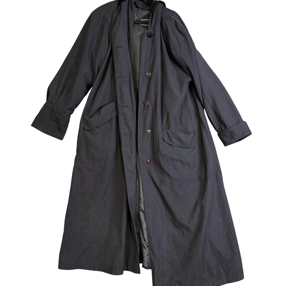 Abrigo Gallery Vintage Mujer 8 Negro Con Capucha Largo Trench Forro Desmontable Años 90 Foto 1 de 4