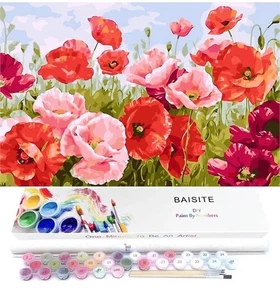 Baisite Adult Paint by Numbers Kit Field Of Red Poppies 16”x20" Canvas Wall Art - Picture 1 of 5