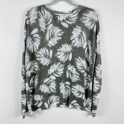 J. Jill Size XS Linen Blend Leaf Print Crewneck Pullover Sweater Green - Image 1 of 3