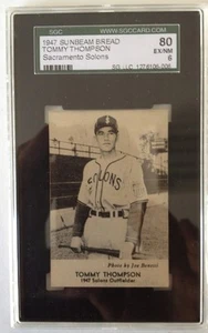 1947 Sunbeam Sacramento Solons PCL BB Card - Tommy Thompson, SGC Grade EX-NM 6 - Picture 1 of 2