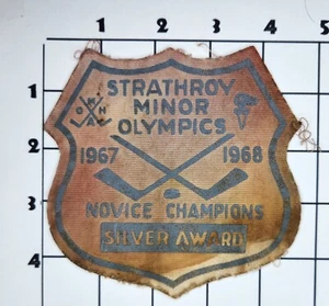 1968 Strathroy District MINOR Patch Olympics Hockey Printed Silver Award STAINED - Picture 1 of 1