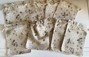 Bundle 10pcs Retro Rustic Floral Print Drawstring Gift Bags Natural Linen Pouch - Picture 1 of 5