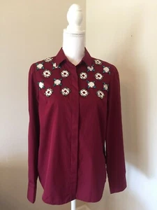 NWT J Crew Collection Jeweled Geo Shirt Burgundy 6 runs 8 M - Picture 1 of 6