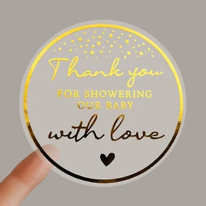 100 X Baby Shower Thank You Stickers, Baby Shower Favor Label, Gold Foil Baby Sh - Picture 1 of 5