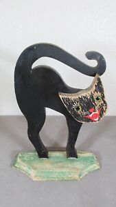 Handmade BLACK CAT Wedge DOORSTOP Wooden w/Glass Eyes HALLOWEEN