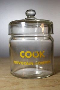 Vintage kleines Koch Novocain-Cobefrin Werbung Glas Apotheker Glas mit Deckel - Bild 1 von 5