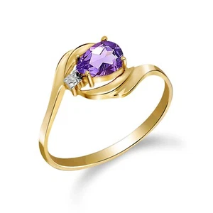 18K. SOLID GOLD RING WITH NATURAL DIAMOND & AMETHYST (Yellow Gold) - Picture 1 of 7