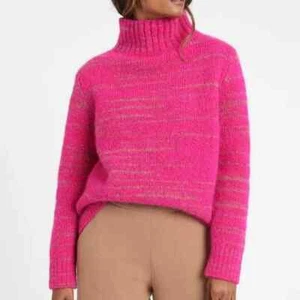 Banana Republic Sweater L Large Italian Spacedye Pullover Mock Chunky Pink - Picture 1 of 8