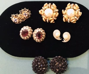 5 Pair Vintage Costume Jewelry Earrings - Picture 1 of 13