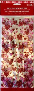 Día de San Valentín ~ 25 bolsas de golosinas con corbatas para fiestas golosinas bolsas de plástico ~ rojas/rosas - Imagen 1 de 1