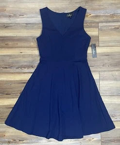Lulus Navy Blue Fit And Flare Sleeveless Dress Women’s Size Medium Lined V-Neck - Picture 1 of 8
