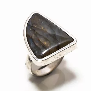 925 Sterling Silver Fire Labradorite Gemstone Handmade Ring Jewelry Size 8 - Picture 1 of 3