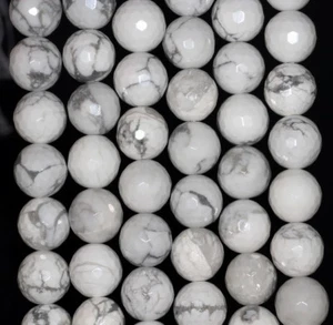 8MM TURQUOISE HOWLITE GEMSTONE FACETED ROUND LOOSE BEADS 7" - Picture 1 of 4