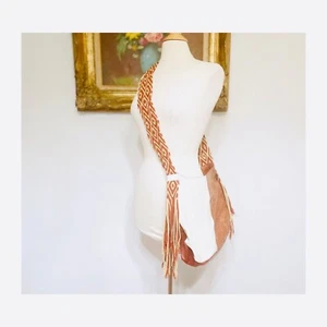 NUEVO Bolso Bandolera Bohemio Boho Cuero Avestruz Correa Ancha Tejida Beige Marrón - Imagen 1 de 15