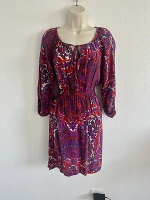 Vestido Trina Turk Seda 2 XS/S 100% Púrpura Floral Línea A Manga Globo Fruncido Foto 1 de 4