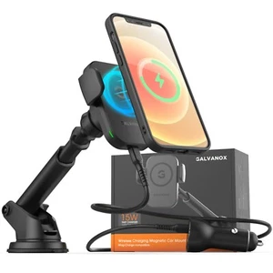 iPhone Wireless Charger Car Mount for MagSafe Fast Charging Auto Clamp Holder - Picture 1 of 7