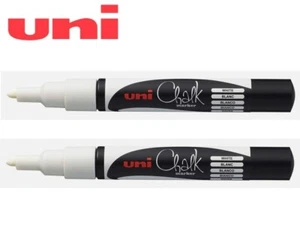 2 x White Uni Liquid Chalk Marker Fine 0.9mm - 1.3mm Bullet Tip PWE3M - Picture 1 of 5