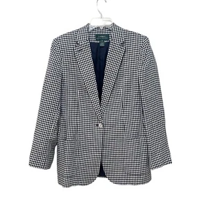 Chaqueta Blazer De Colección Lauren Ralph Lauren Años 80 Lino Azul Marino A Cuadros De Gran Tamaño Talla 12 - Imagen 1 de 6